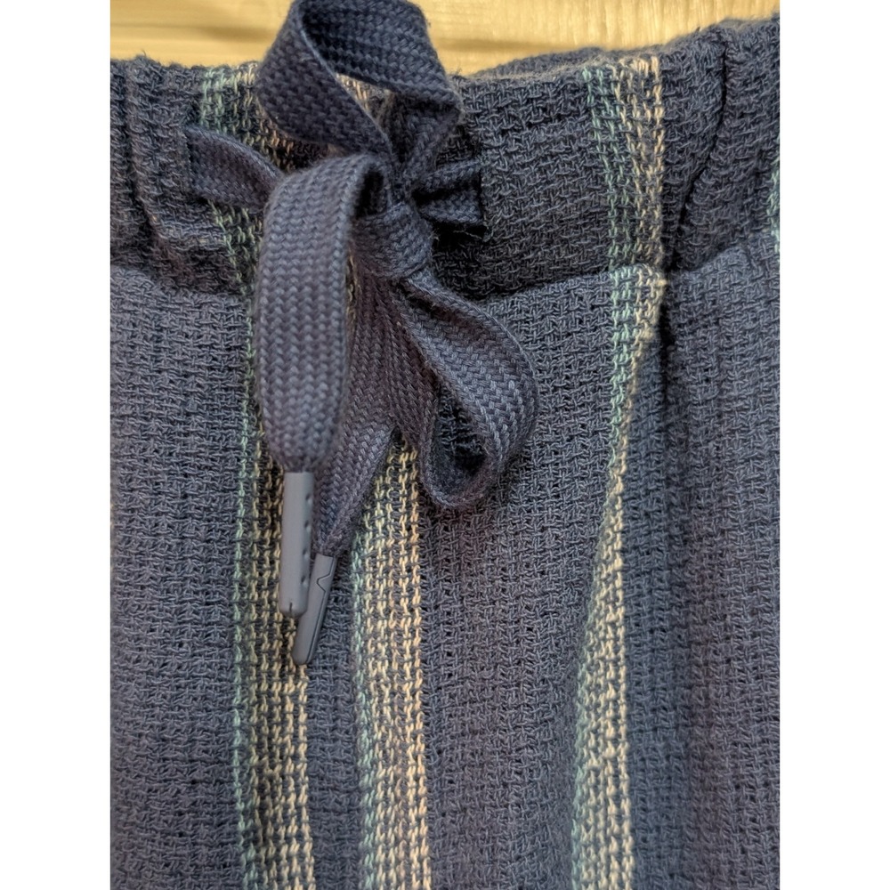 Vintage Summer Blue Striped Drawstring Shorts Mens Textured Waffle Weave Lounge - Picture 2 of 9